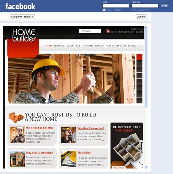 Шаблон строительной компании для Facebook