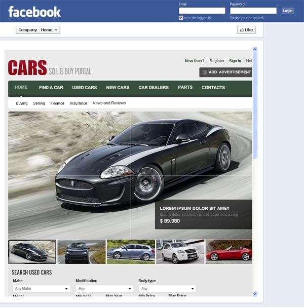 Портал по продаже автомобилей на фейсбуке