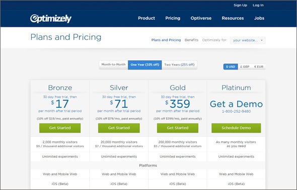 Pricing Page Design- Optimizely
