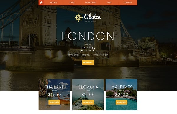 travel website templates - orange menu