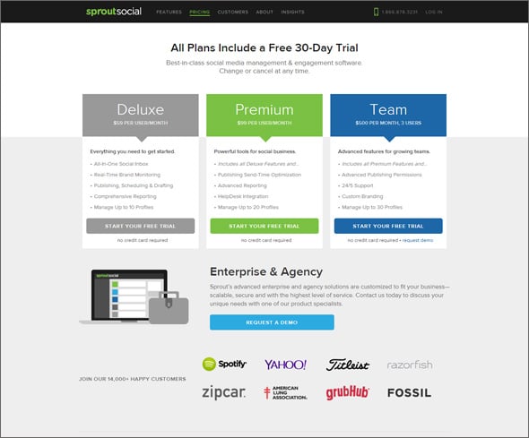 Pricing Page Design - SproutSocial