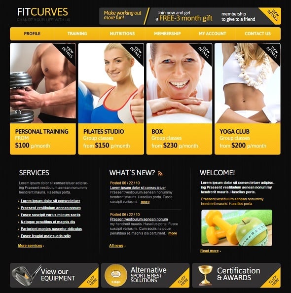 Create a Fitness Website - Fitness Club Template with Yellow Accents