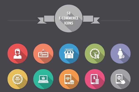 Freebie: 50 E-Commerce Icons in Flat and Long Tailed Shadow Style