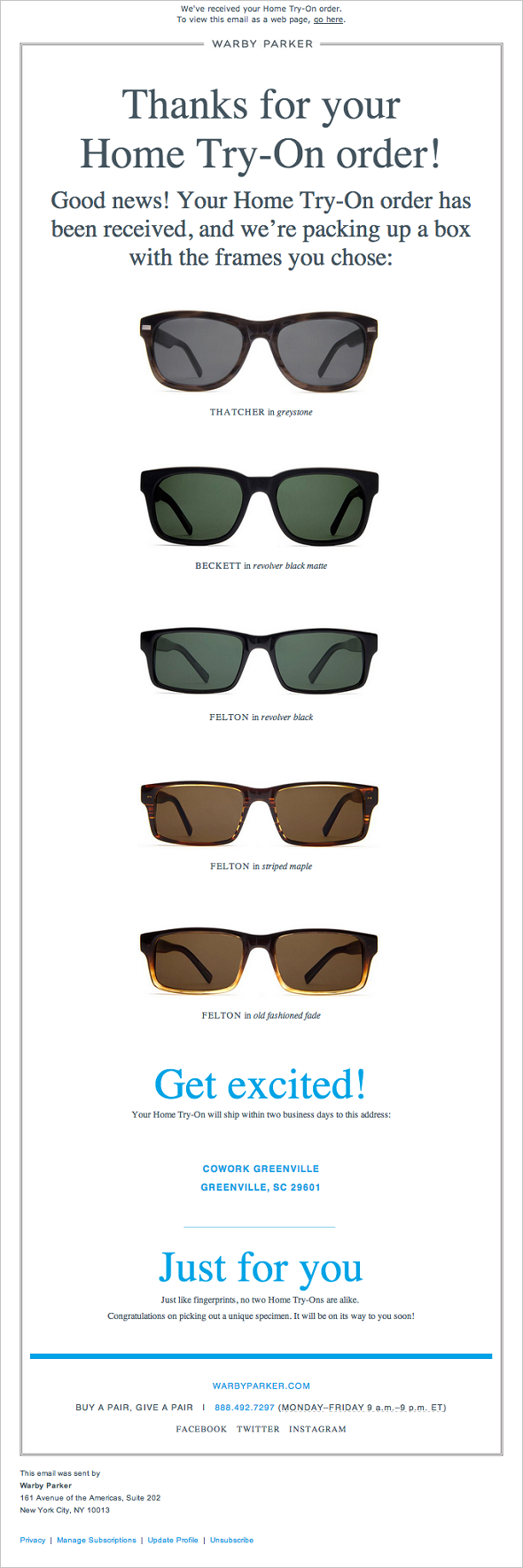 Warby Parker - Thanks for Your Order