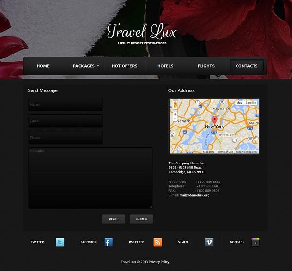 travel website templates - contacts