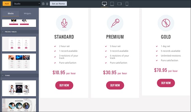 How to make a music website - pricing tables