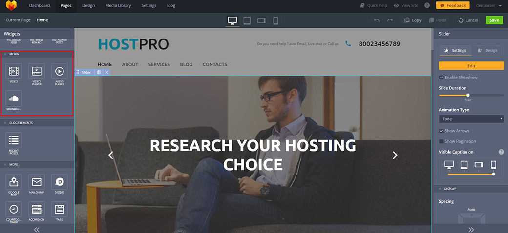 как создать сайт хостинга визуальное оформление