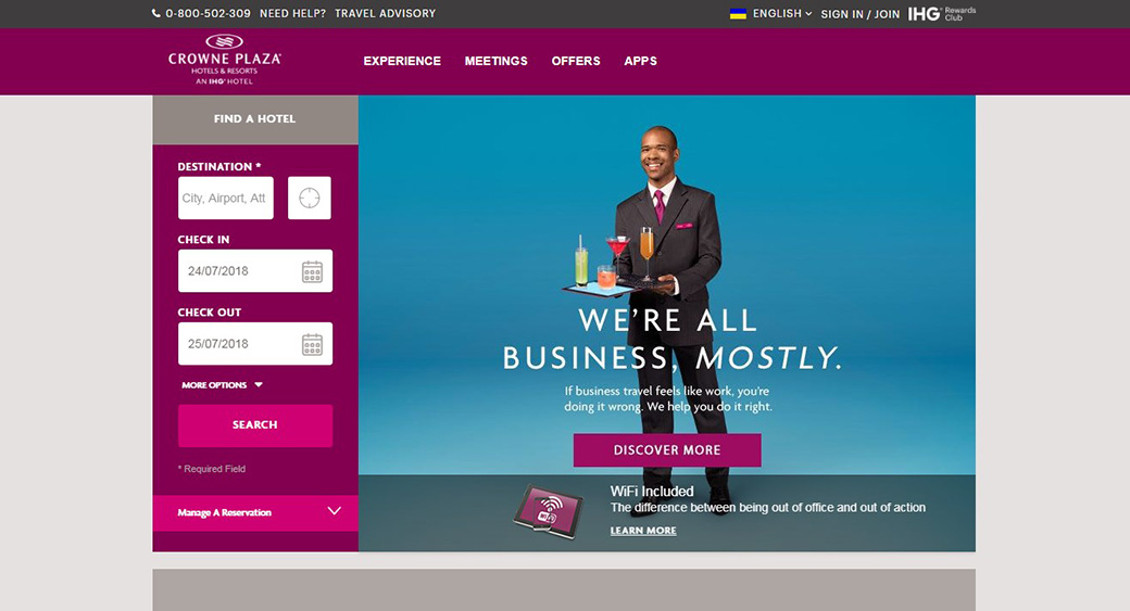 Сайт отеля Crowne Plaza Hotel изображение