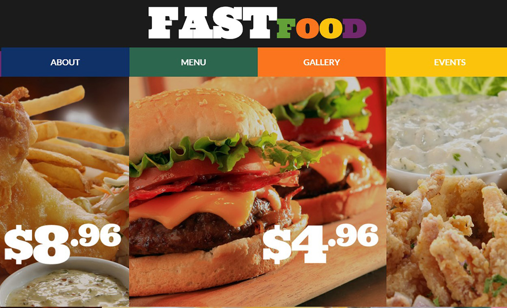 Дизайн сайта фаст-фуда с галереей в виде сетки