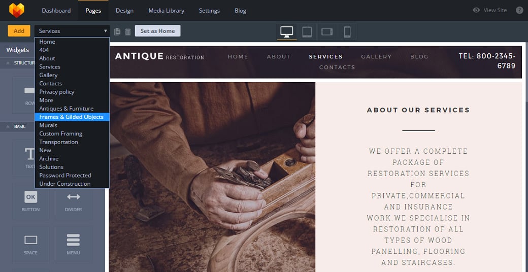How to make an antique website - pages