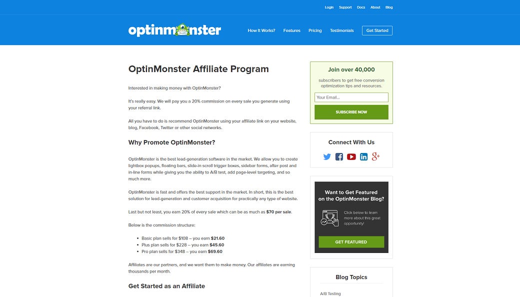 Affiliate programs for web design bloggers - Optinmonster