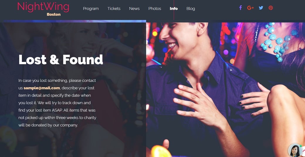 How to make a night club website - lost and found