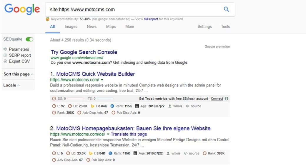 Use site search operator to check your site indexation image