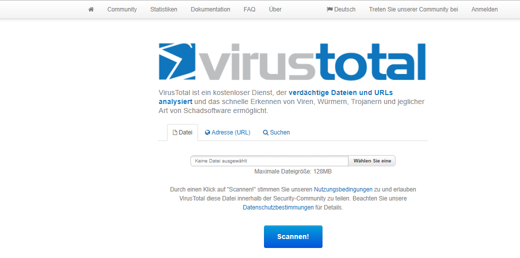Online Virenscanner VirusTotal Scanner 