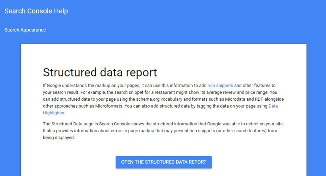 Google rich snippets structured data report image