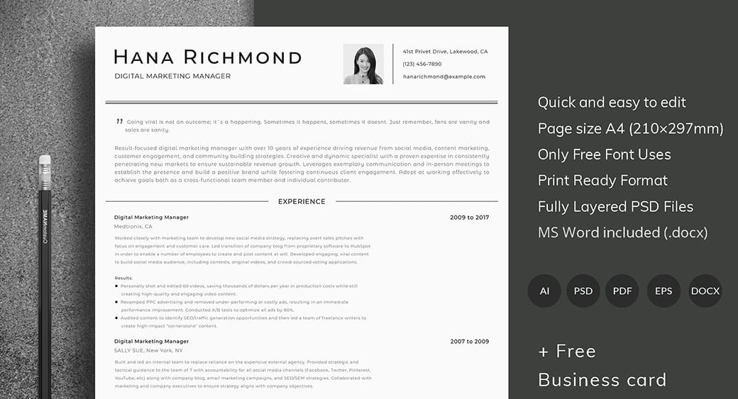 ats friendly resume template for digital marketing specialist