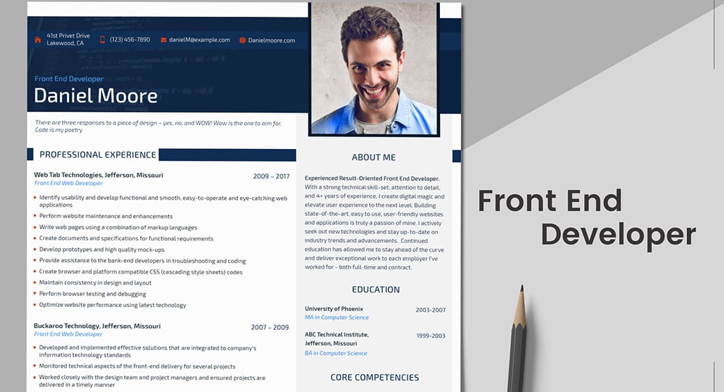 ats friendly resume template for web developer