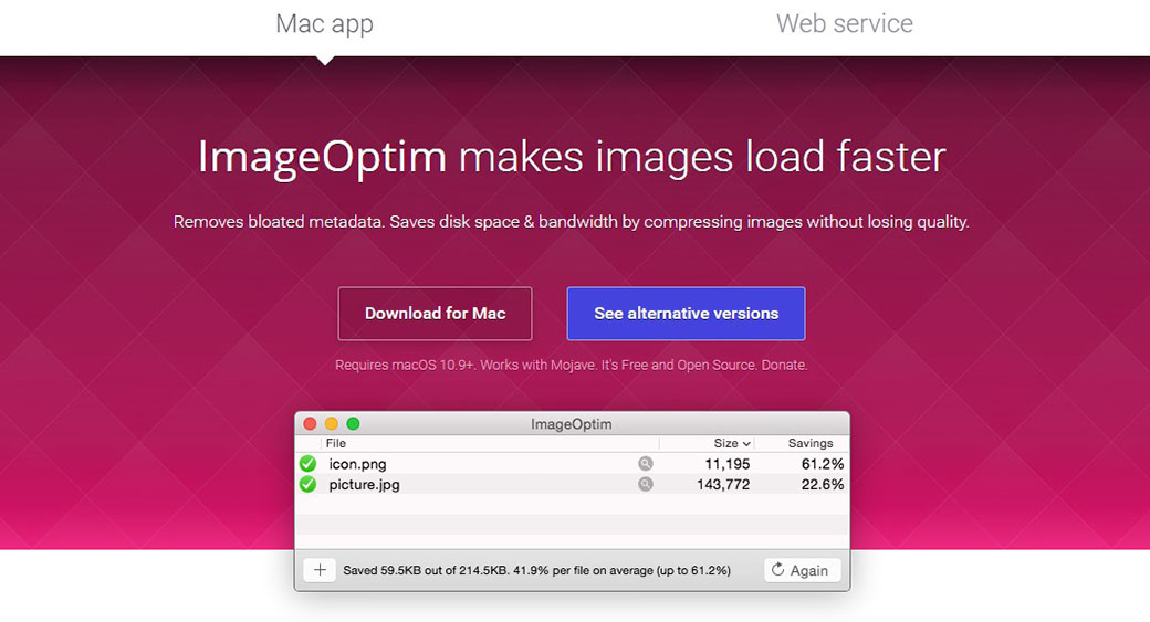 Image optimizer for web design on Mac