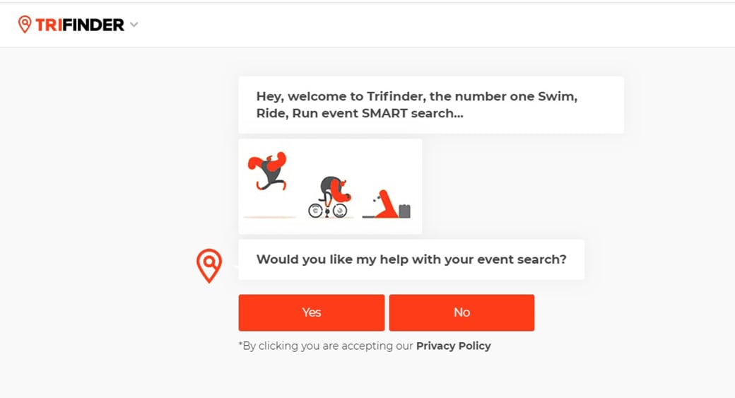 Trifinder landing page with chatbot