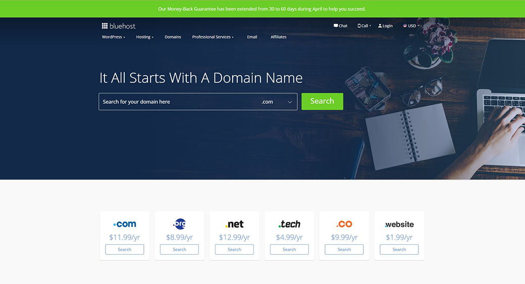 domain name with Bluehost