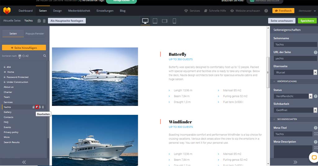 yacht website template anpassen