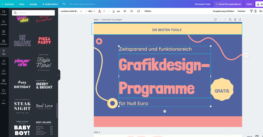 online Grafikdesign programme gratis Canva