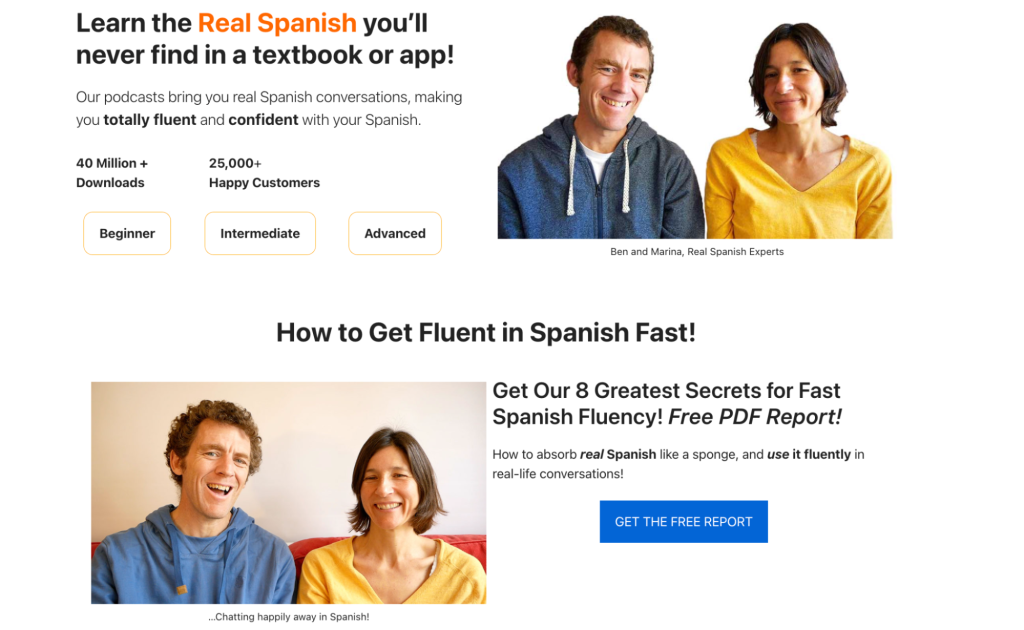 Screenshot of Notes in Spanish lead generation landing page