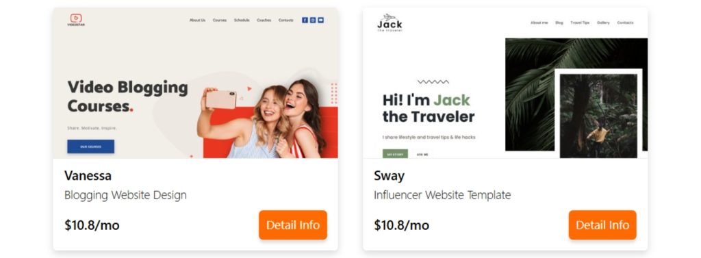 Influencer Website Design Templates