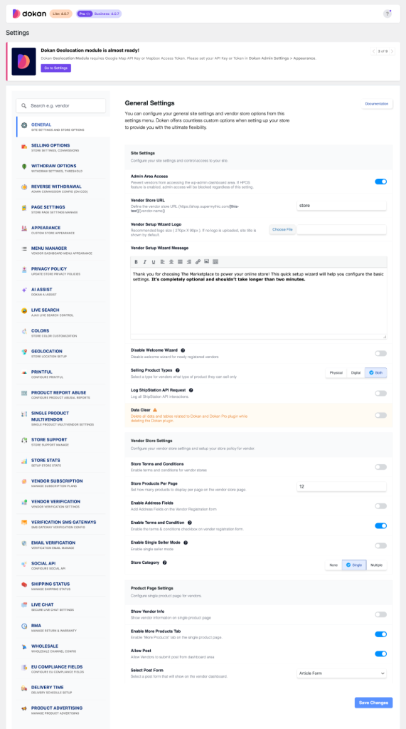 Configure Dokan General Settings