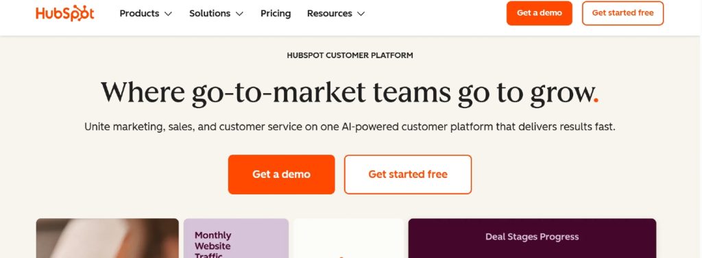 HubSpot dashboard showing CRM and marketing automation tools