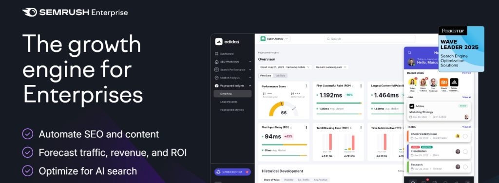 SEMrush SEO and competitor analysis dashboard for optimizing marketing strategies promotion