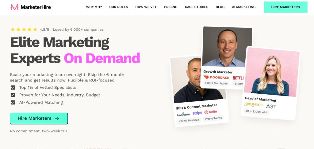 MarketerHire: Best for On-Demand, Fractional Talent