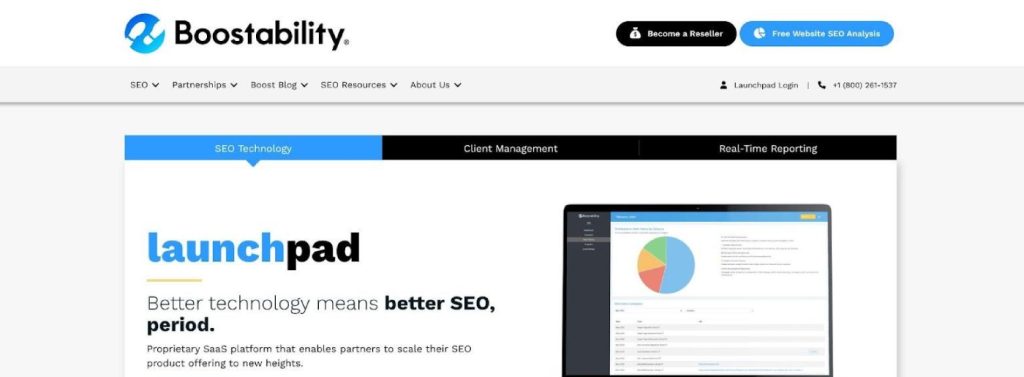 Boostability Launchpad partner portal dashboard for local SEO