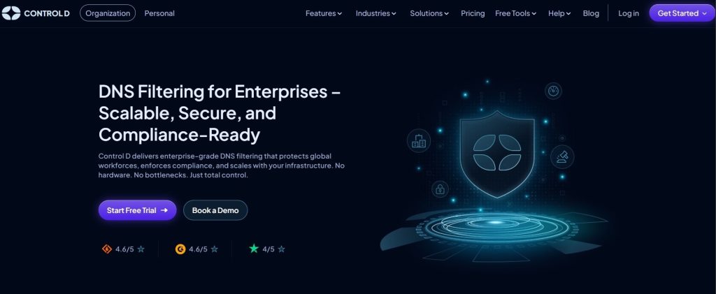Control D enterprise DNS security dashboard for DNS filtering and malware protection