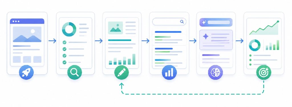 Continuous SEO and AI search visibility workflow for website growth