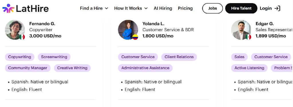 LatHire profile for a remote sales candidate