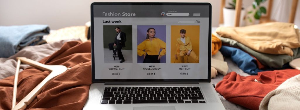 Laptop displaying an online fashion merchandise store