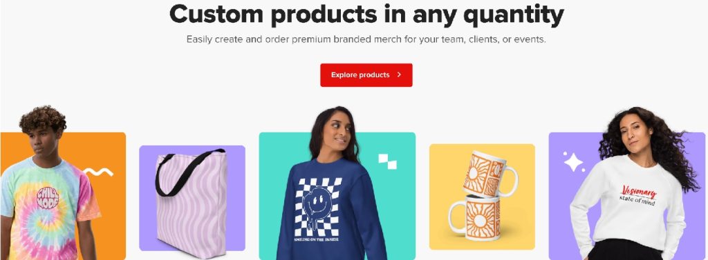 Custom merchandise designs displayed on a website