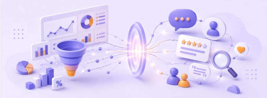Digital business leadership concept with analytics, customer insights, and cybersecurity elements