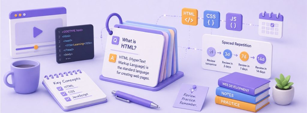 Web development flashcards for reviewing key concepts and improving memory