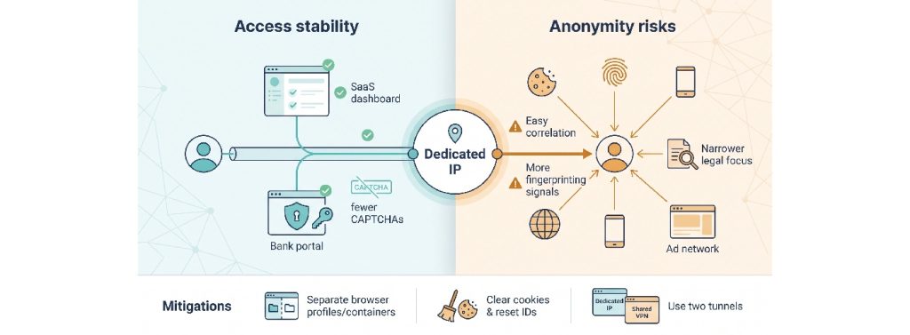 Dedicated IP VPN privacy trade-offs and mitigation strategies visual