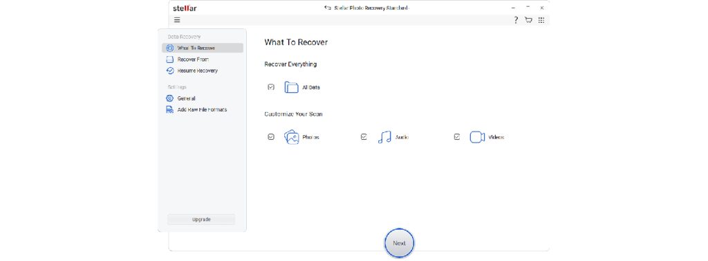 Choose the file type to recover