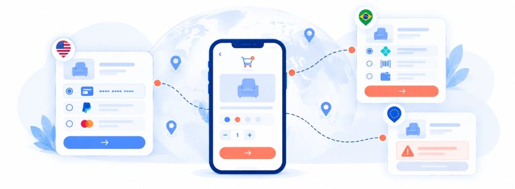 Mobile QA workflow showing a failed checkout, device details, network conditions, and diagnostic logs
